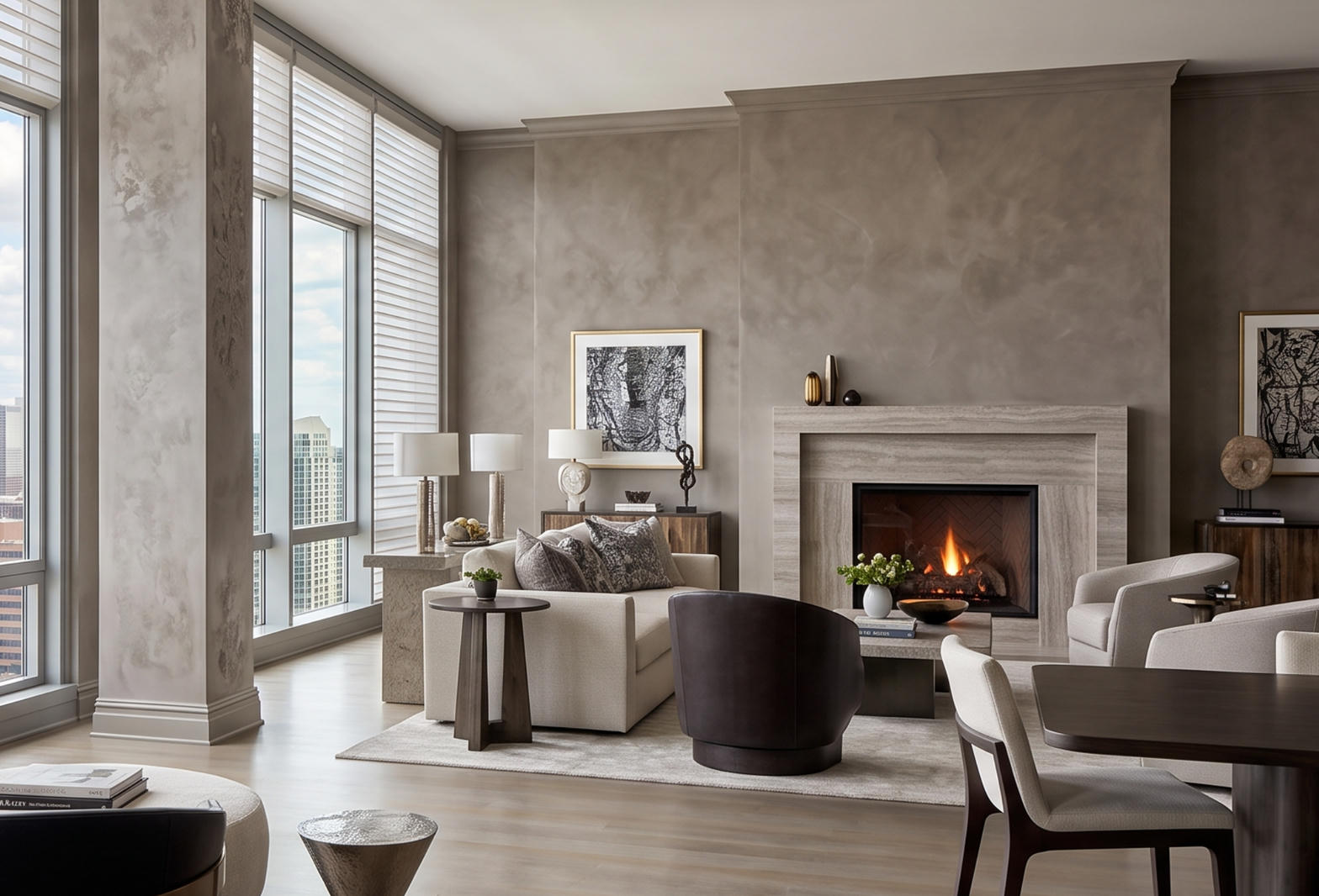 Urban living room with taupe plaster