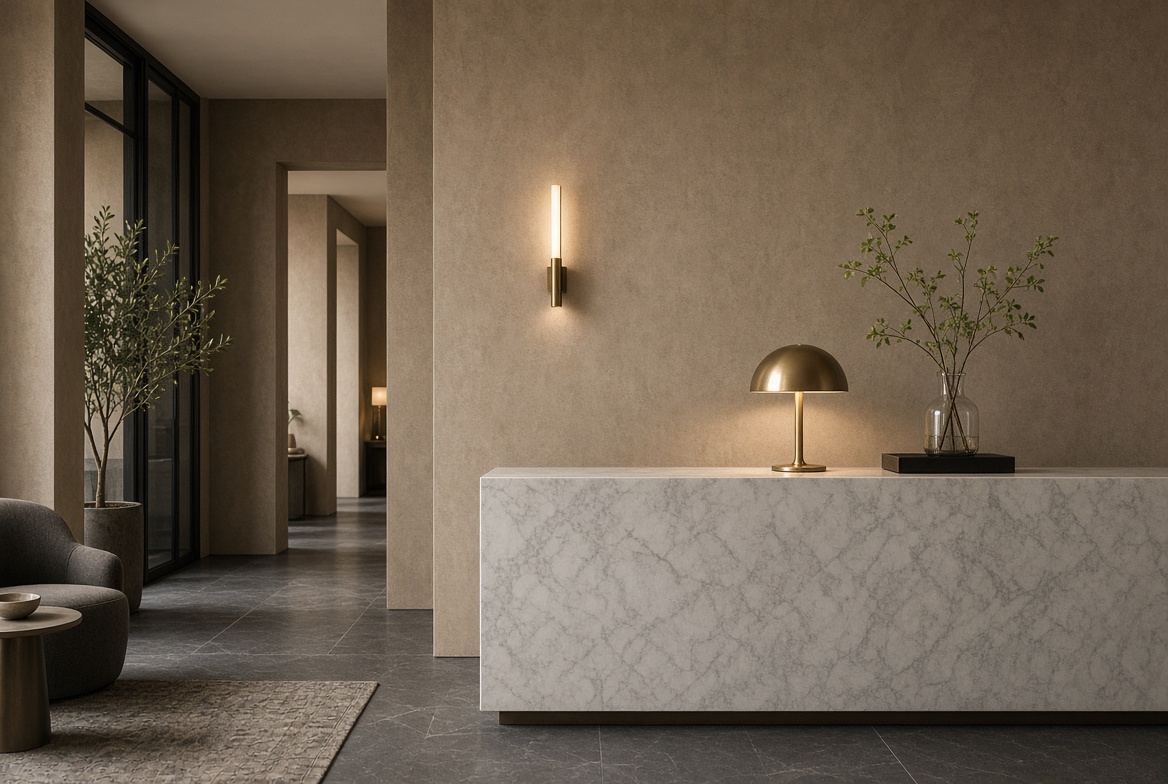 Marmorino mineral plaster in a refined interior